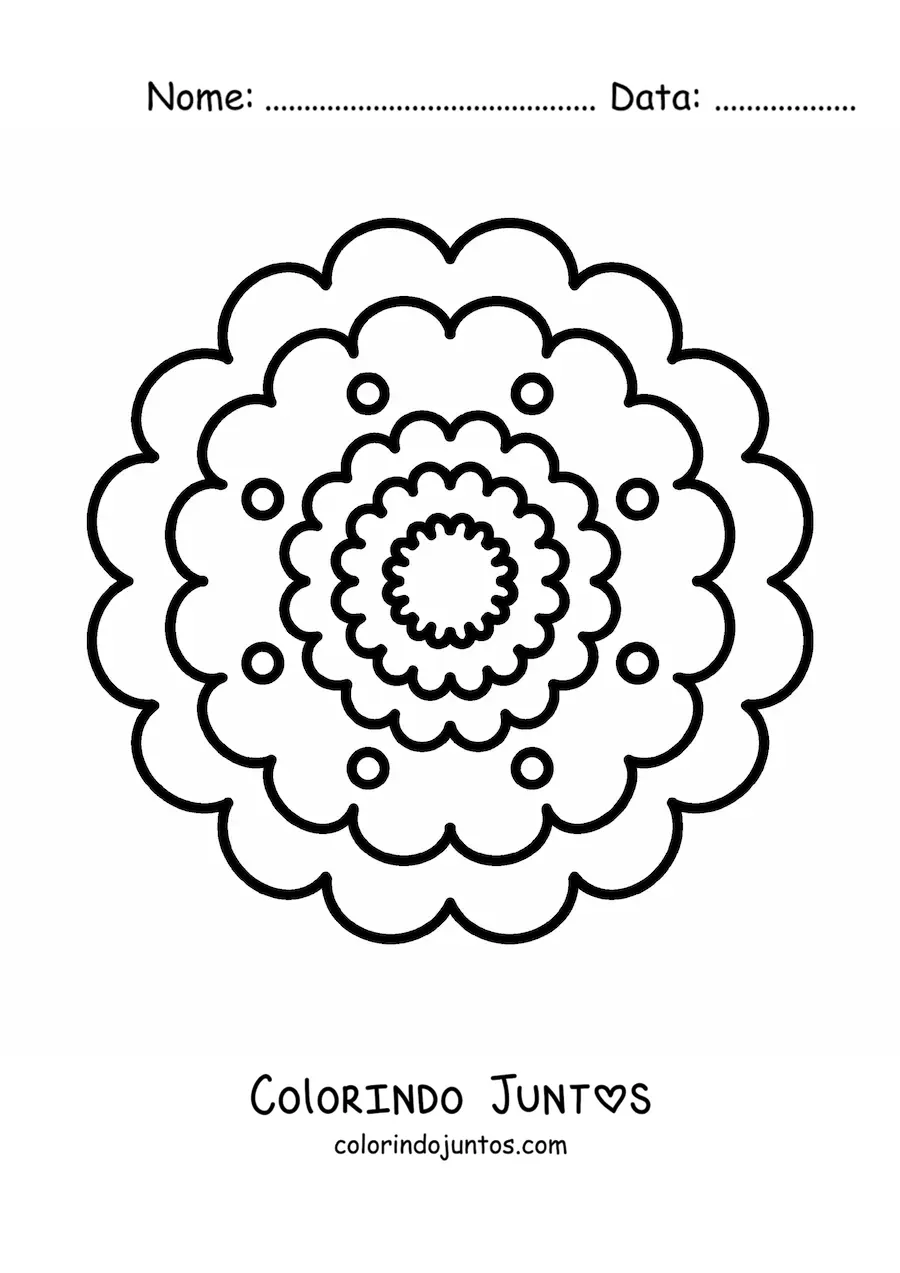 Desenho para colorir de uma mandala fácil de flor para crianças