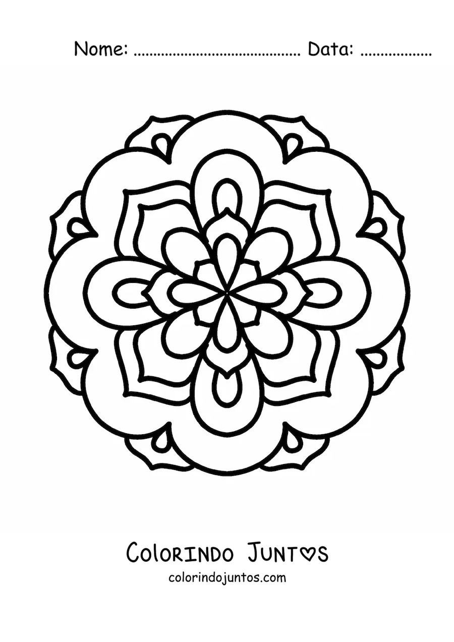 Desenho para colorir de uma mandala fácil de flor para crianças