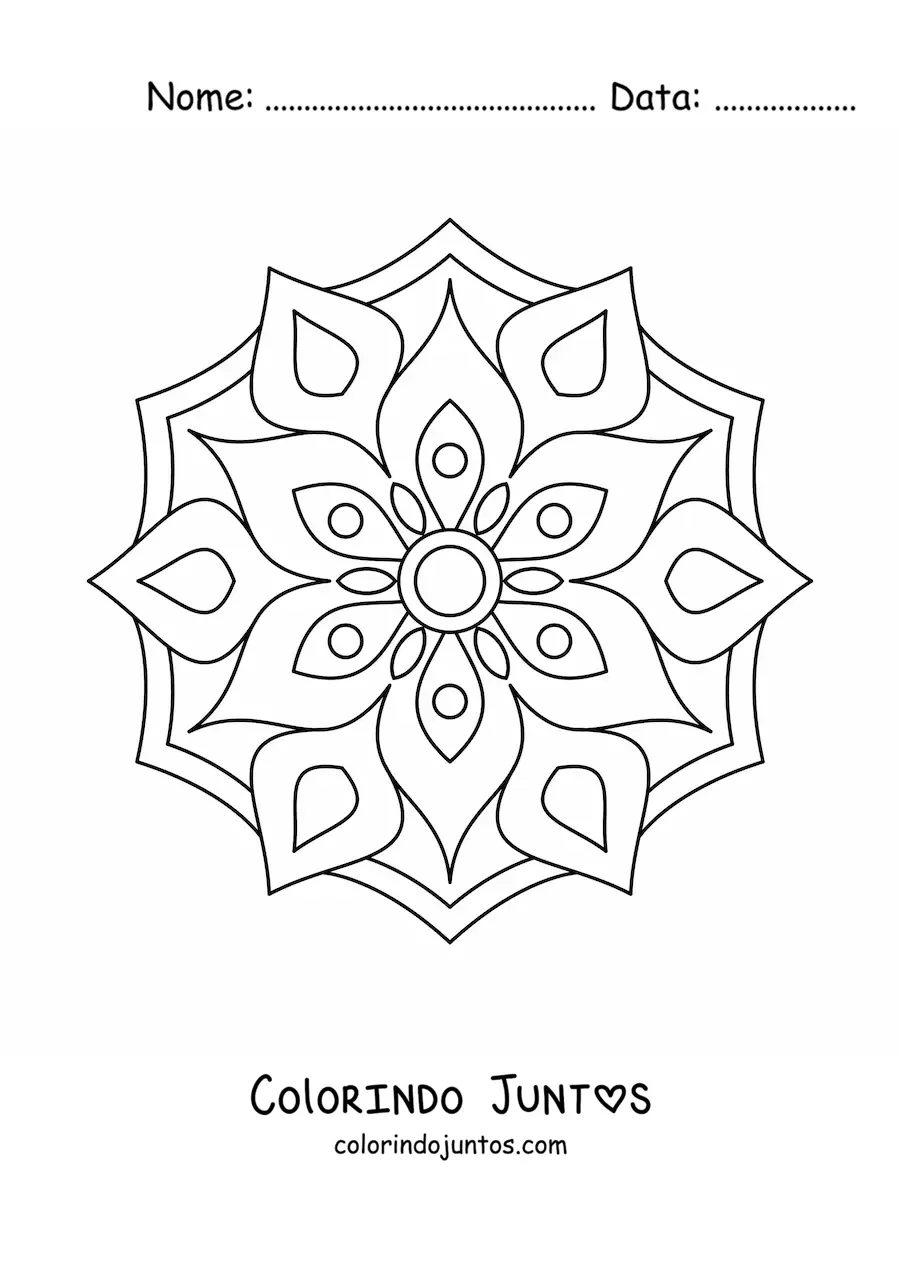 Desenho para colorir de uma mandala fácil de flor