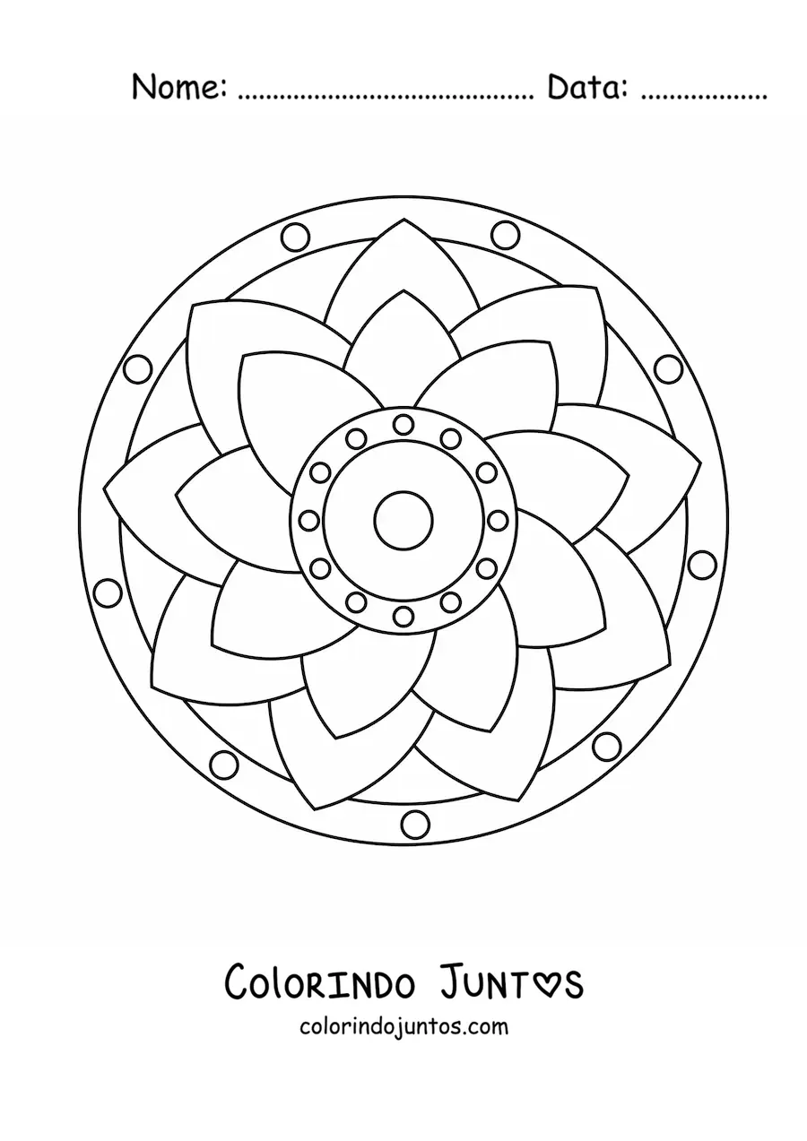 Desenho para colorir de uma mandala fácil de flor