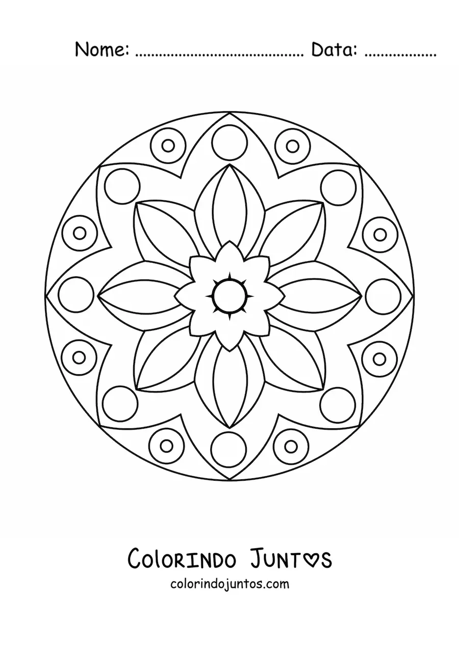 Desenho para colorir de uma mandala fácil de flor