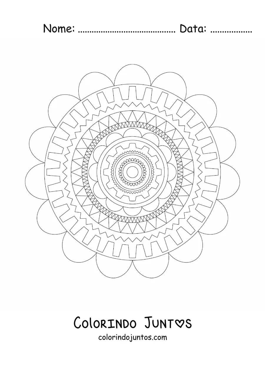 Desenho para colorir de uma mandala com figuras geométricas