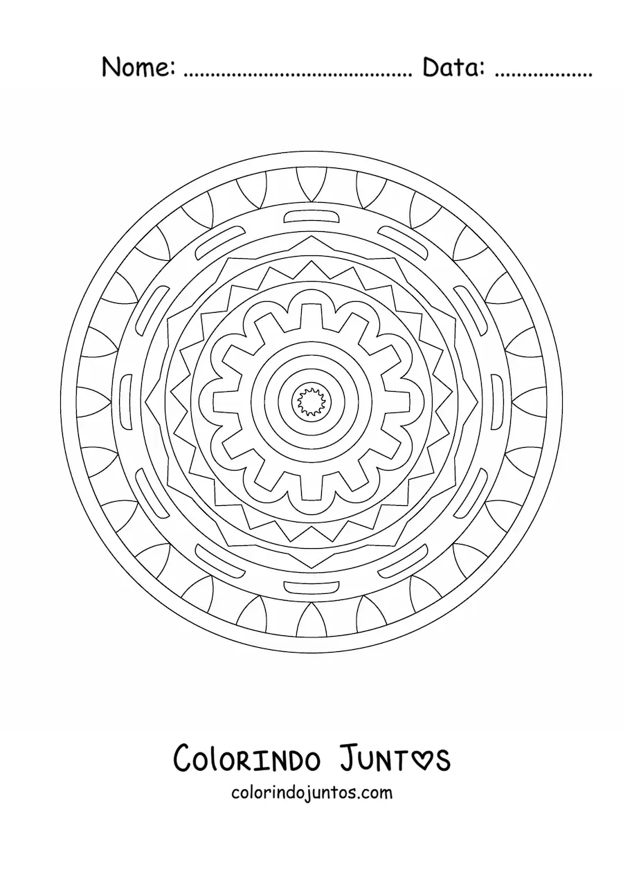Desenho para colorir de uma mandala com figuras geométricas