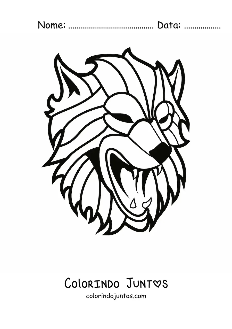 Desenho para colorir de uma cabeca de lobo feroz