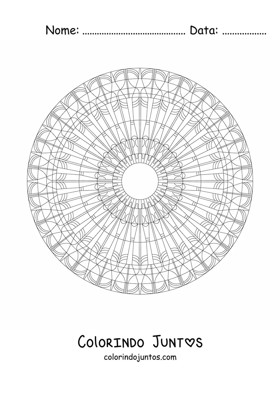 Desenho para colorir de uma mandala com figuras geométricas