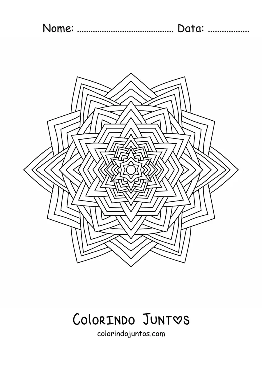 Desenho para colorir de uma mandala com triângulos