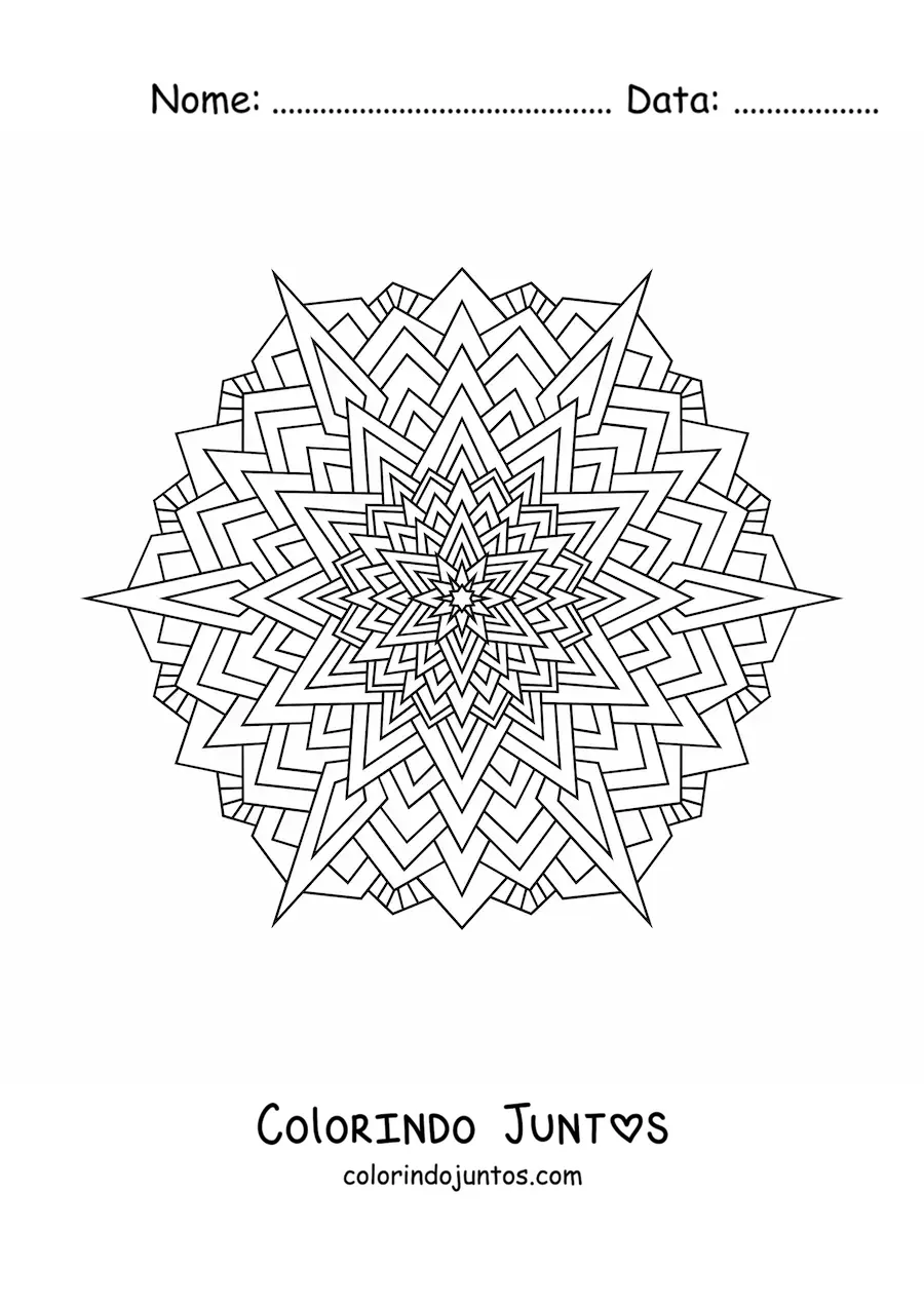 Desenho para colorir de uma mandala com triângulos
