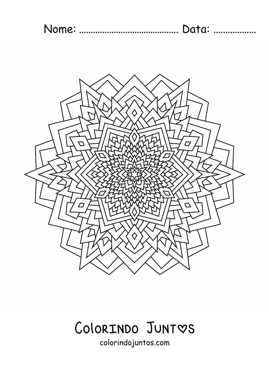 Desenho para colorir de uma mandala com triângulos