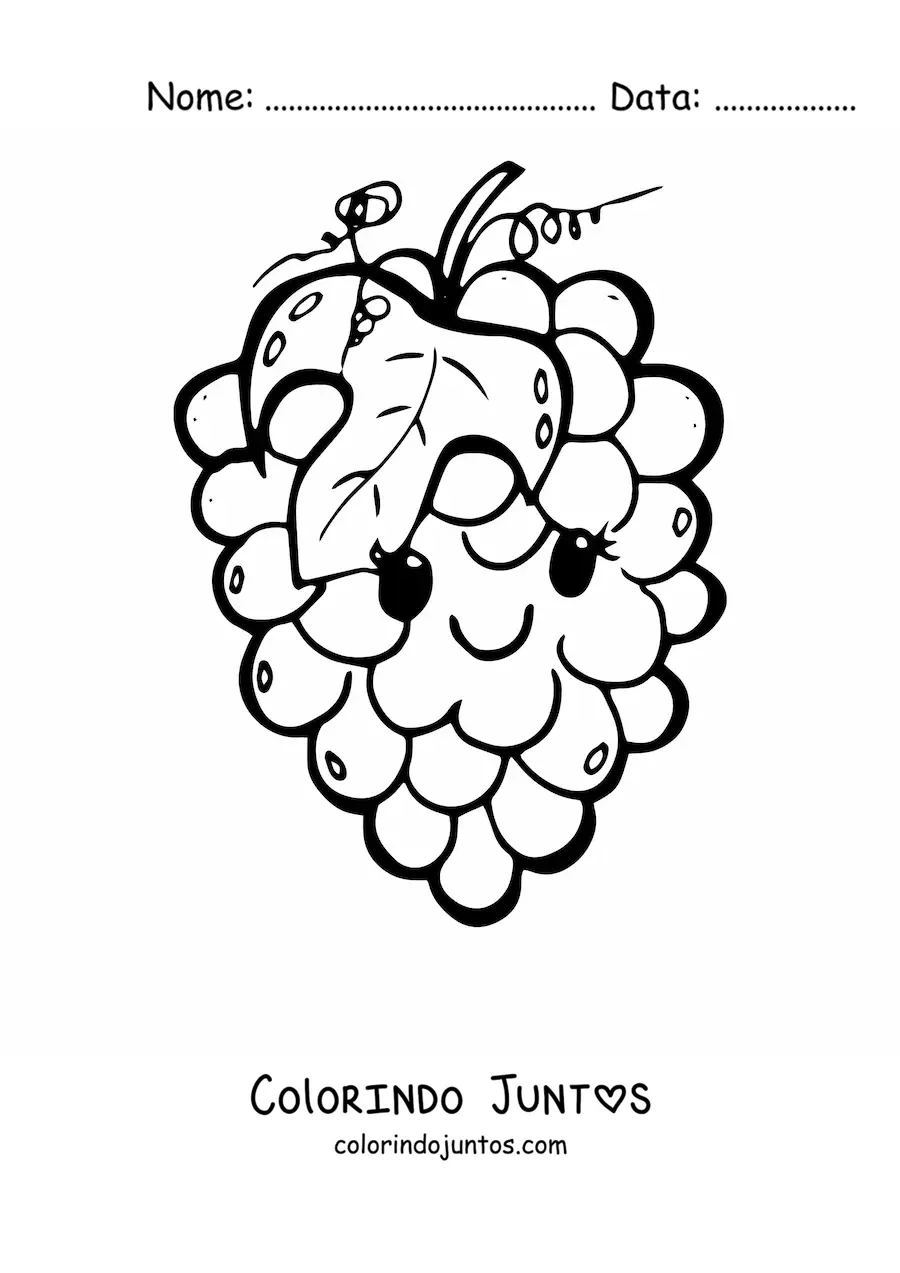 Desenho para colorir de umas uvas kawaii