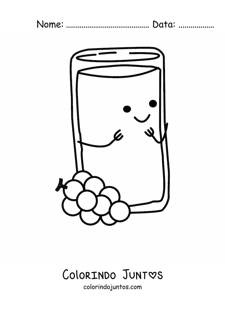 Desenho para colorir de um copo com suco de uva kawaii