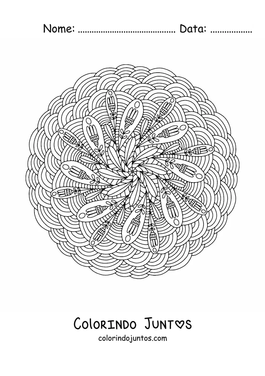 Desenho para colorir de uma mandala abstrata difícil