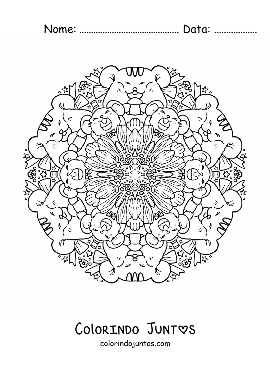 Desenho para colorir de mandala de ratos para crianças do fundamental