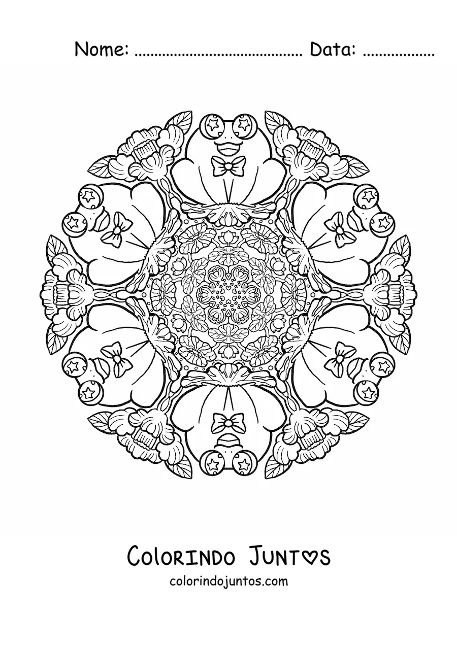 Desenho para colorir de mandala de sapos para crianças do fundamental