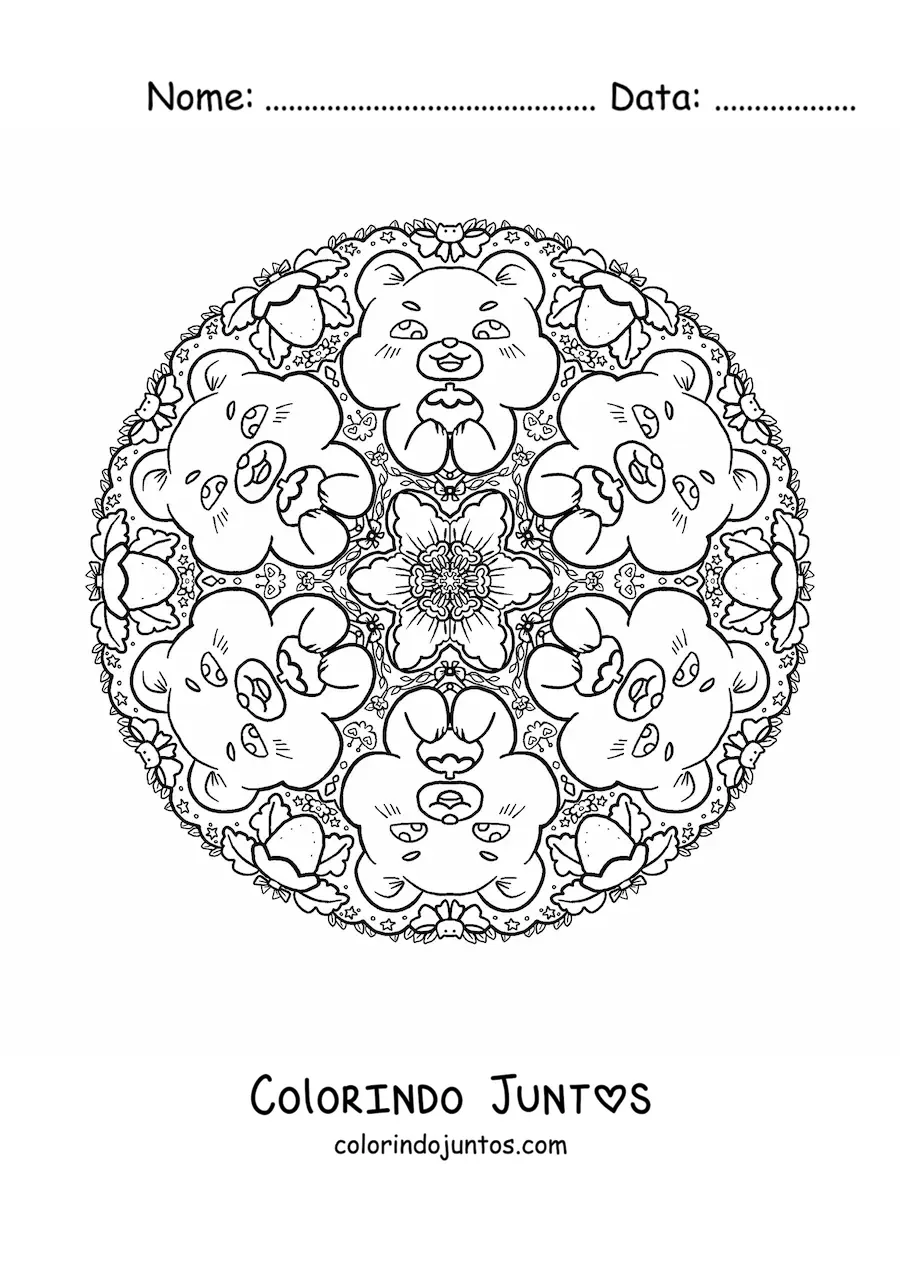 Desenho para colorir de mandala de ursos para crianças do fundamental