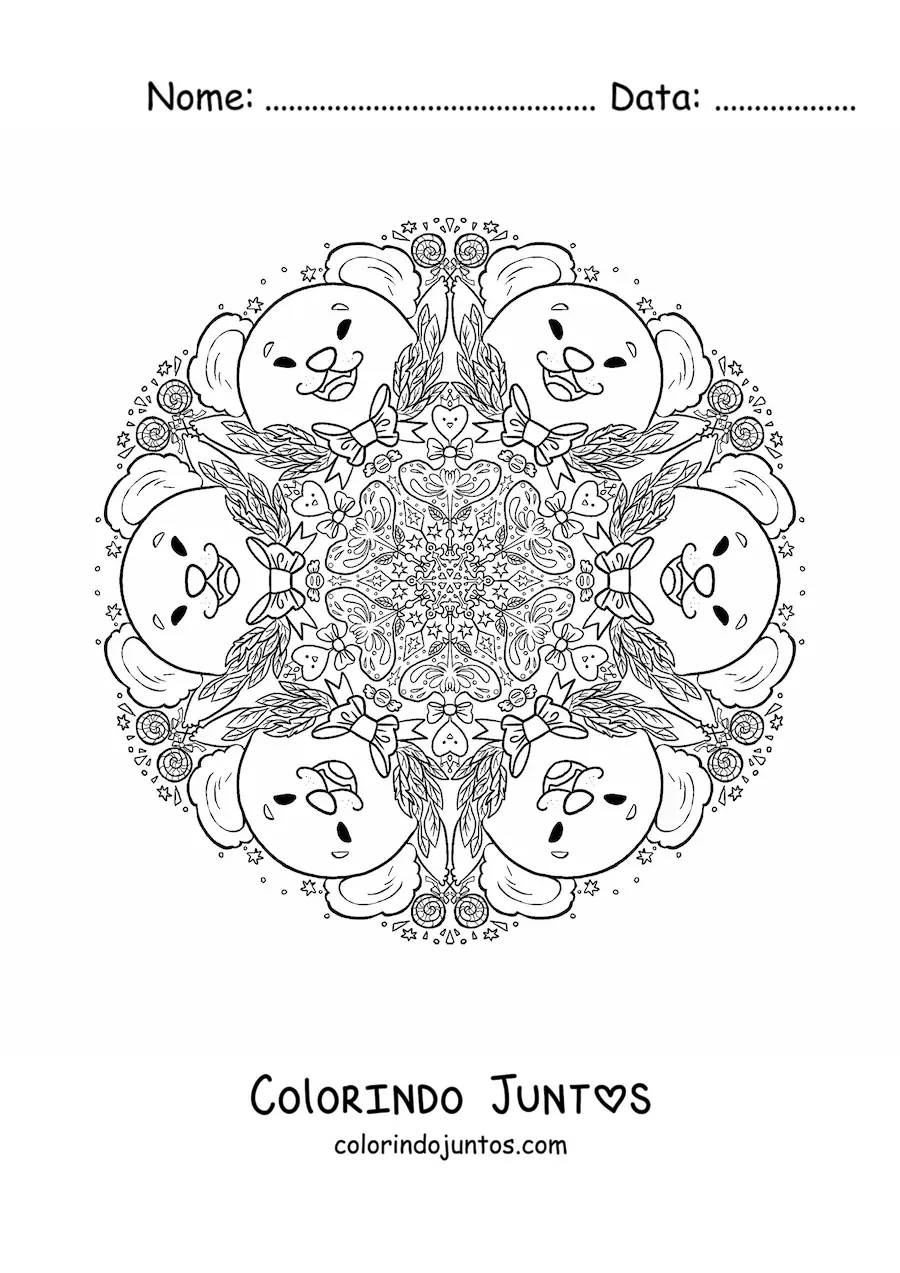 Desenho para colorir de mandala de coalas para crianças do fundamental