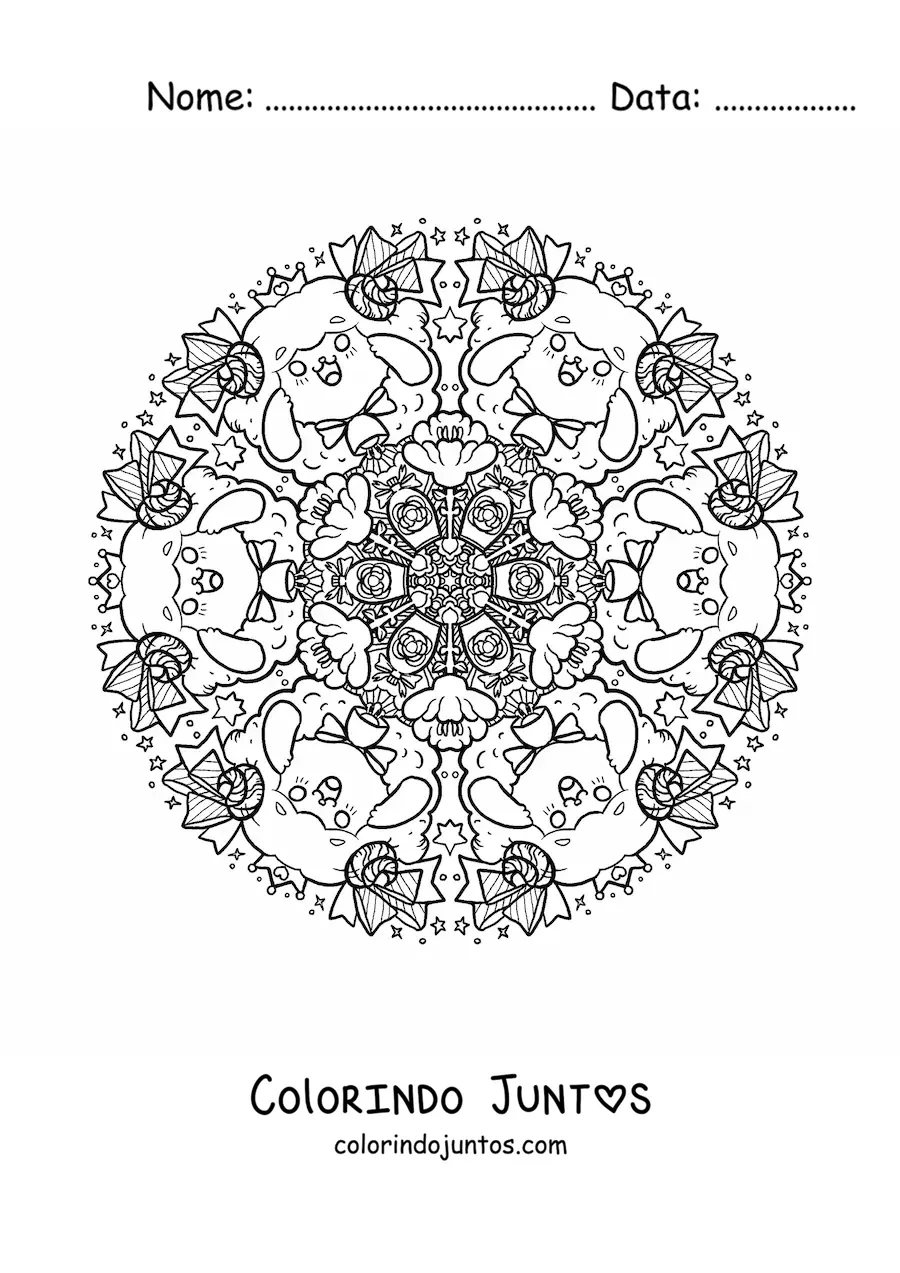 Desenho para colorir de mandala de ovelhas para crianças do fundamental