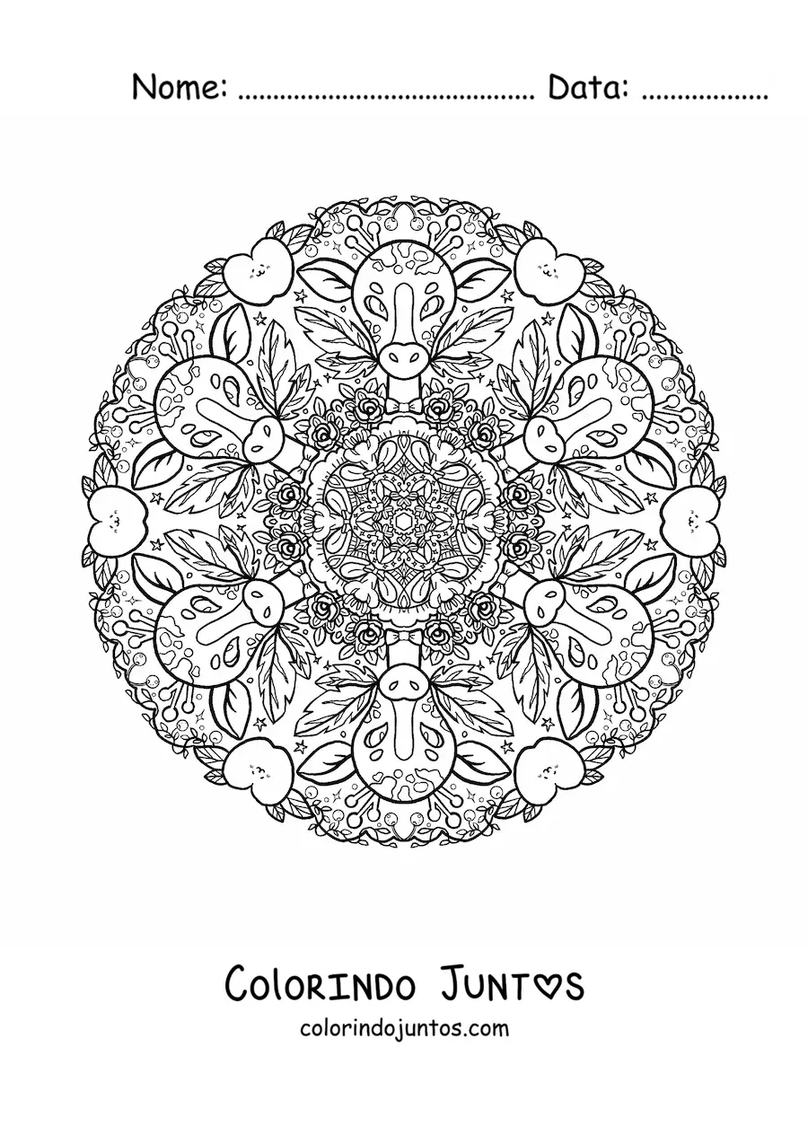 Desenho para colorir de mandala de girafas para crianças do fundamental