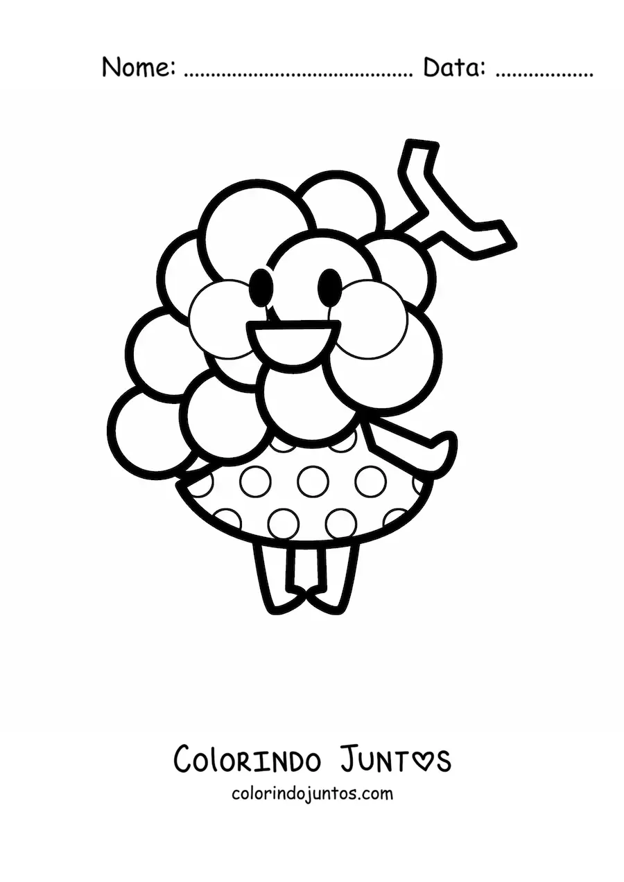 Desenho para colorir de umas uvas animadas com vestido kawaii
