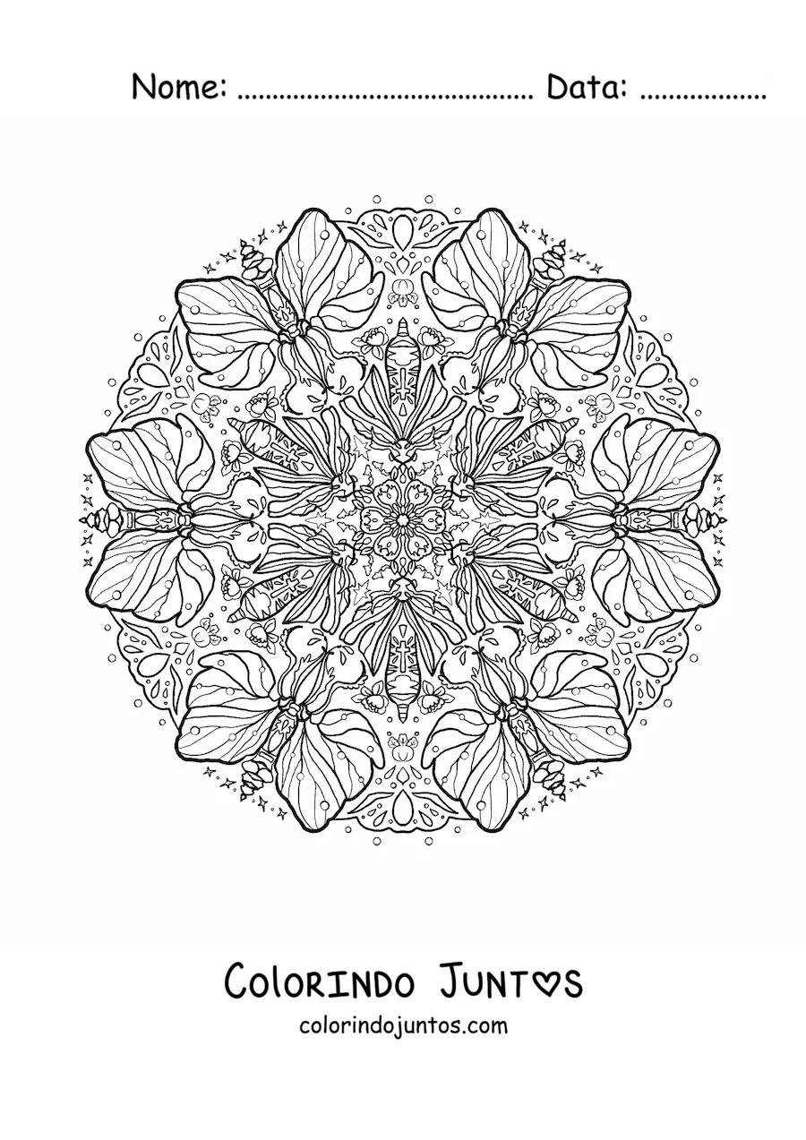 Desenho para colorir de mandala de insetos para crianças