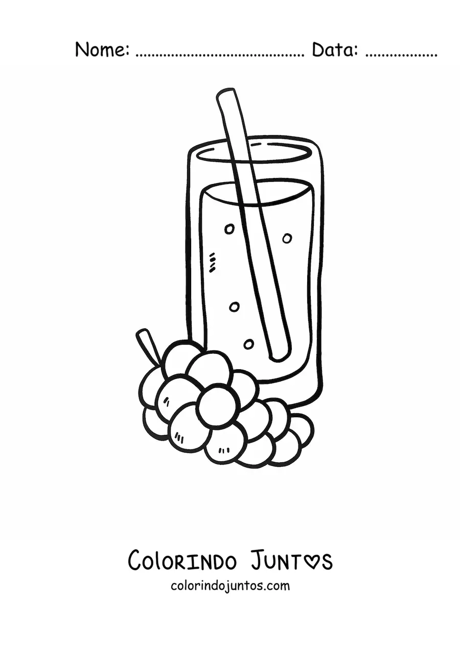 Desenho para colorir de um copo com suco de uva e um canudinho
