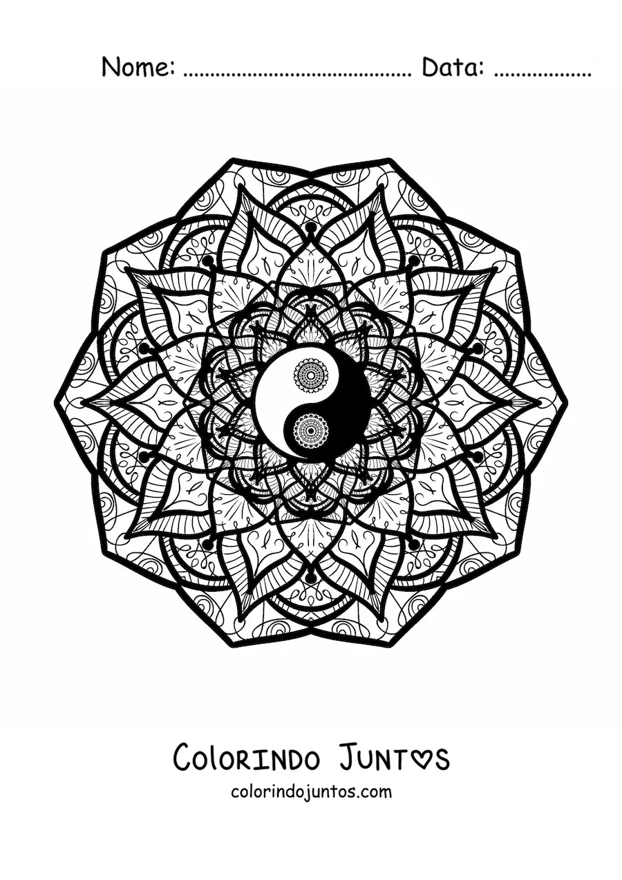 Desenho para colorir de mandala do yin yang