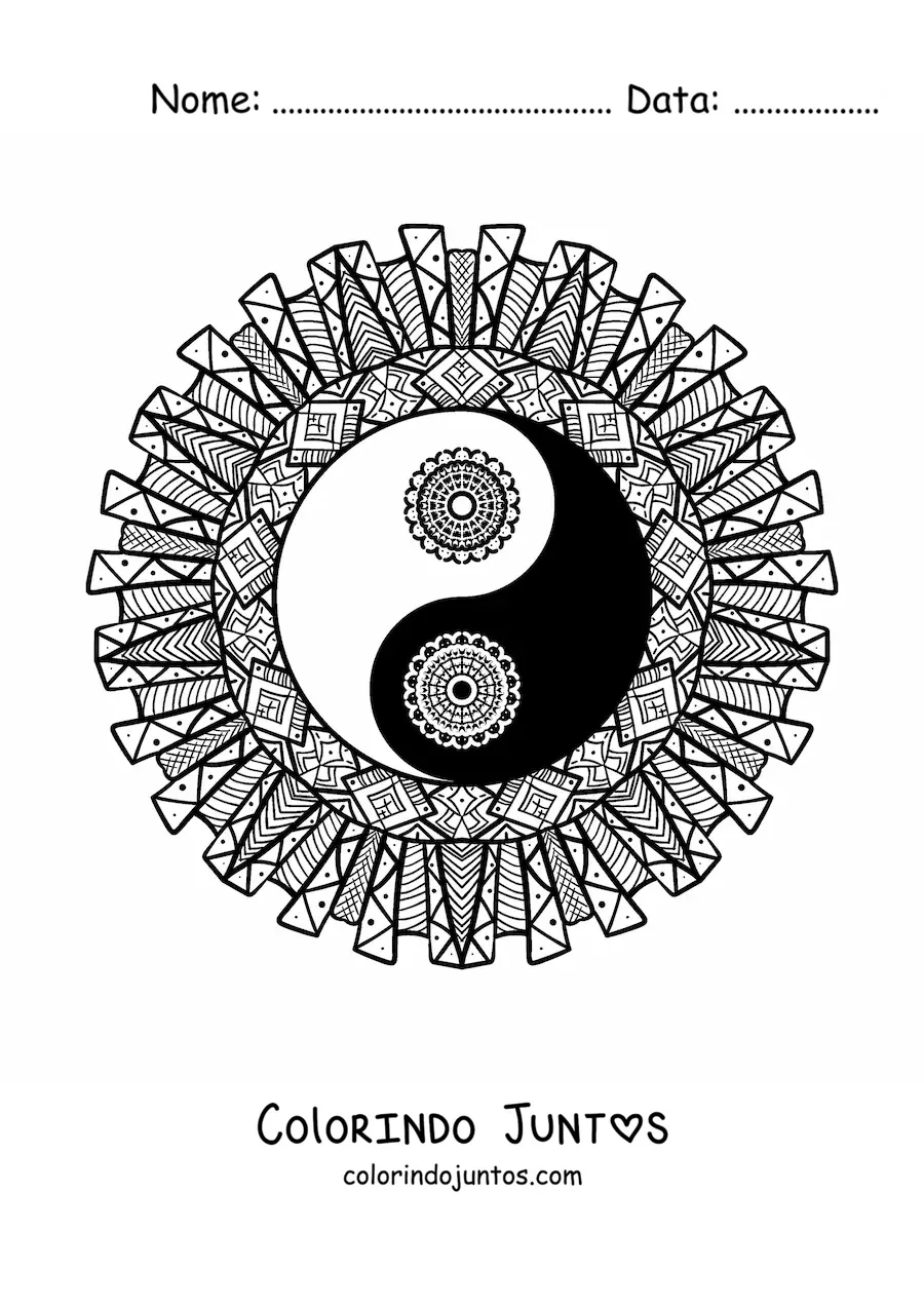 Desenho para colorir de mandala do yin yang