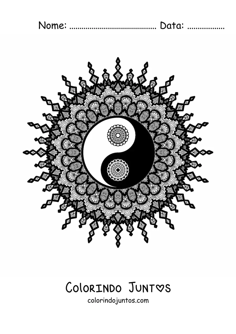 Desenho para colorir de mandala do yin yang