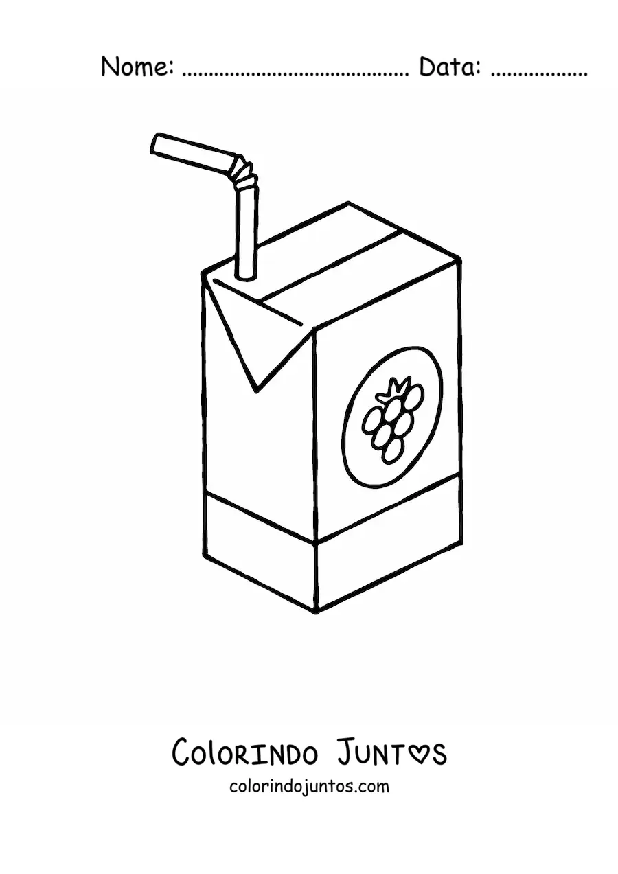 Desenho para colorir de um suco de uva em embalagem de papelão com canudinho