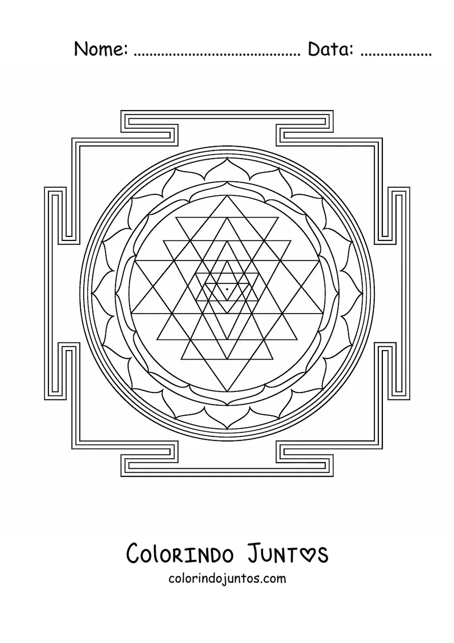 Desenho para colorir de mandala de sri yantra