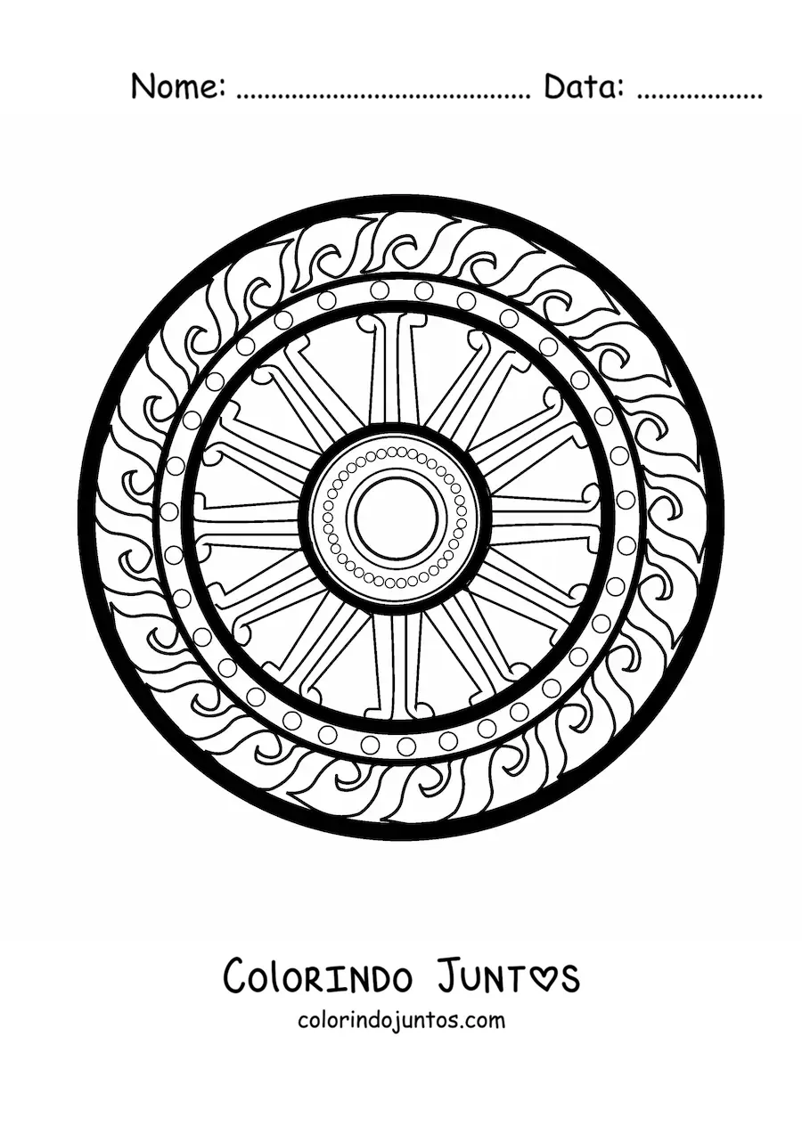 Desenho para colorir de mandala do Dharma Chakra