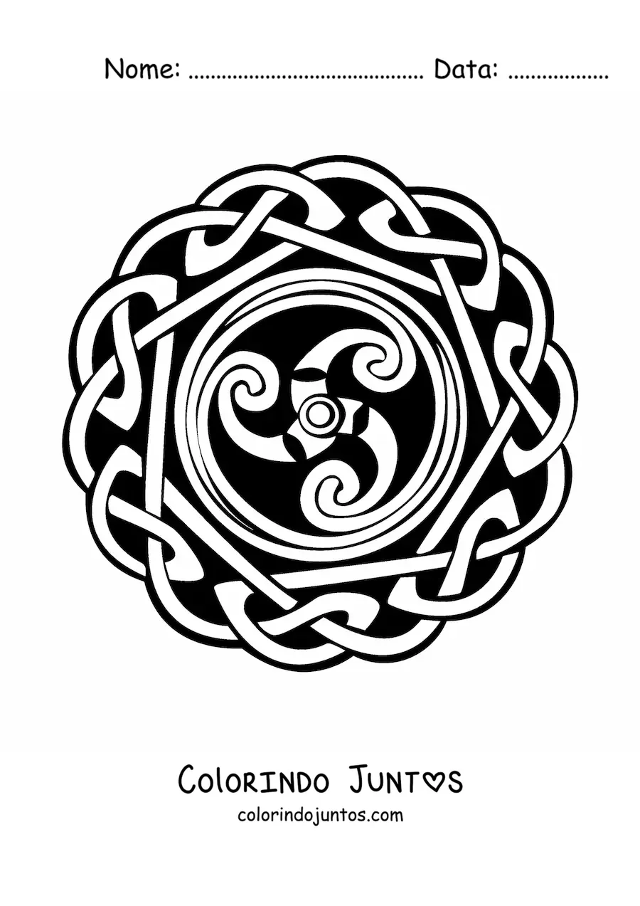 Desenho para colorir de mandala celta com espiral