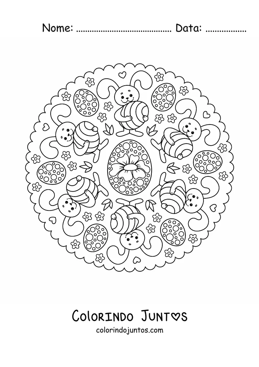 Desenho para colorir de mandala de coelho da Páscoa para crianças