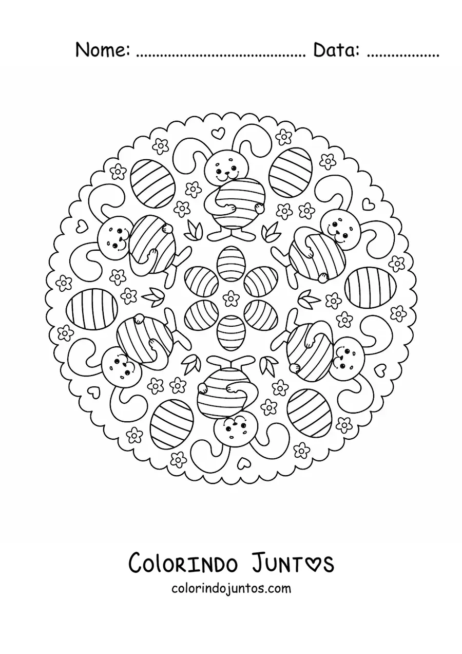 Desenho para colorir de mandala de coelho da Páscoa para crianças