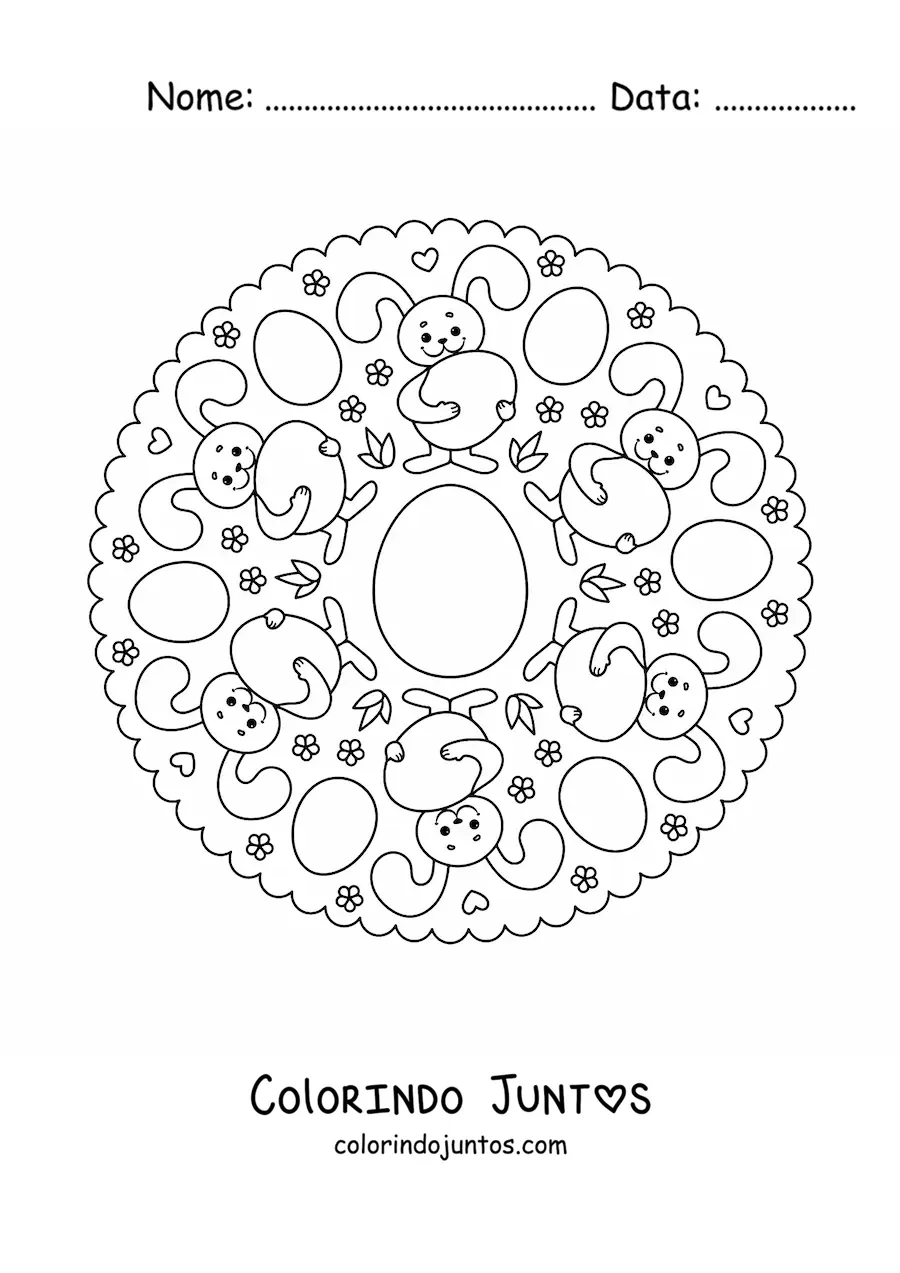 Desenho para colorir de mandala de coelho da Páscoa para crianças