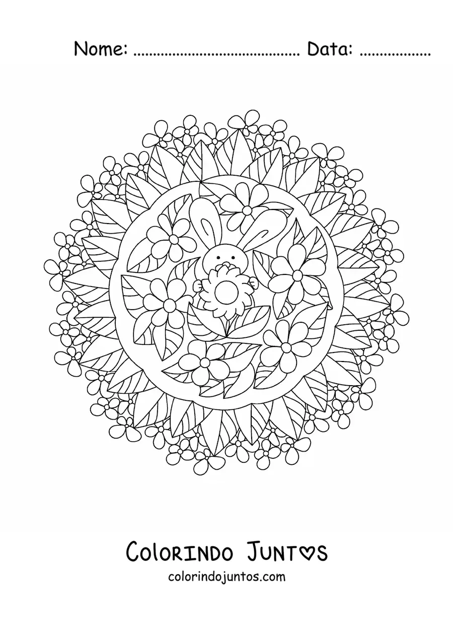 Desenho para colorir de mandala de coelho da Páscoa para crianças