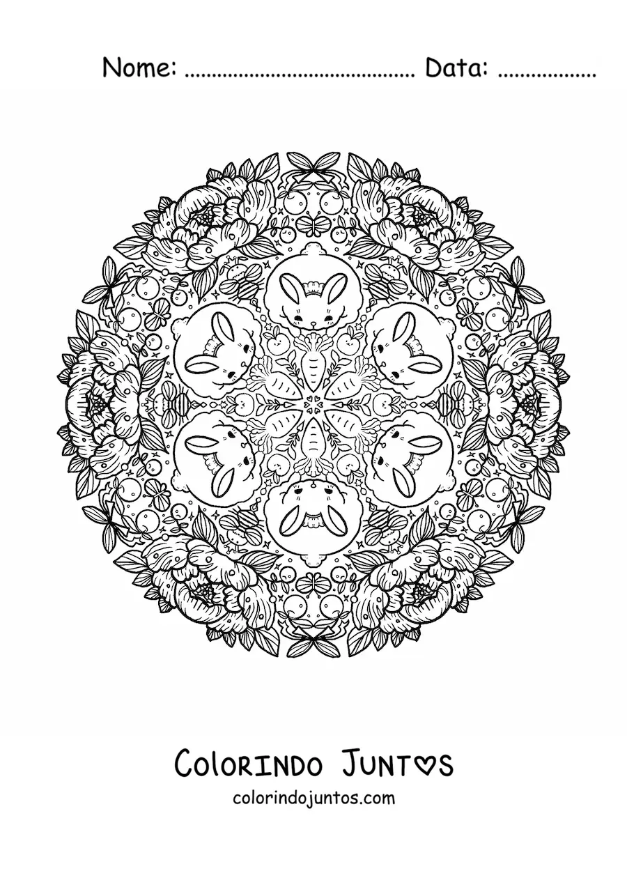 Desenho para colorir de mandala de coelho da Páscoa