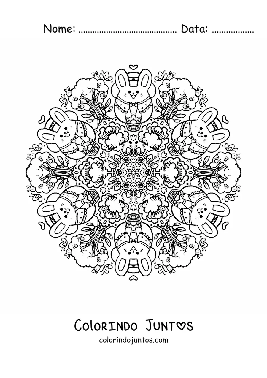 Desenho para colorir de mandala de coelho da Páscoa