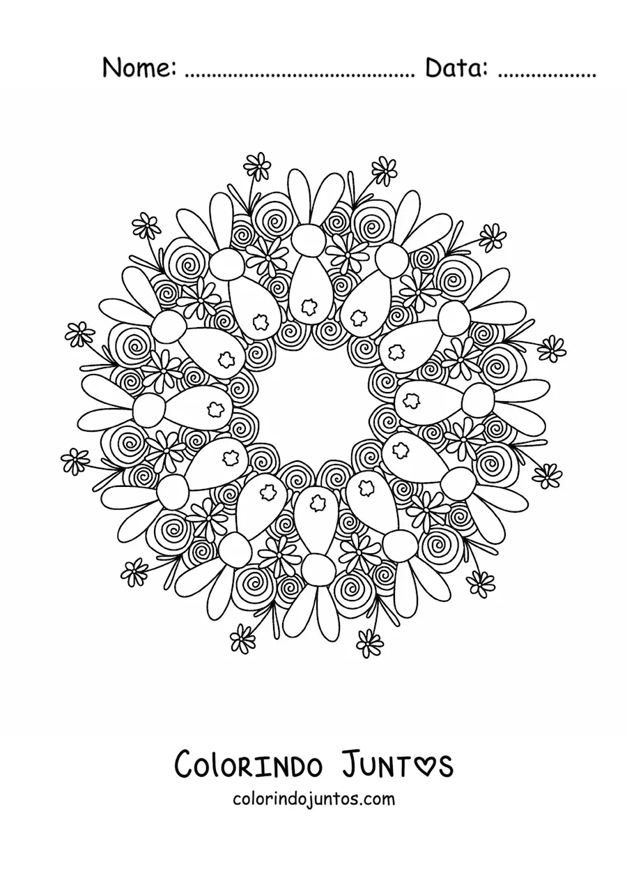 Desenho para colorir de mandala de coelho da Páscoa