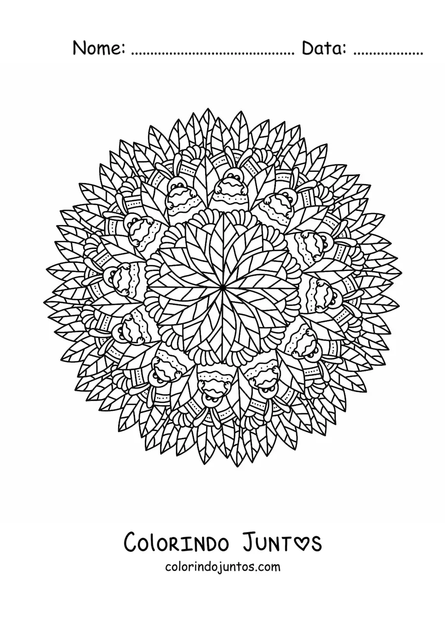 Desenho para colorir de mandala de coelho da Páscoa