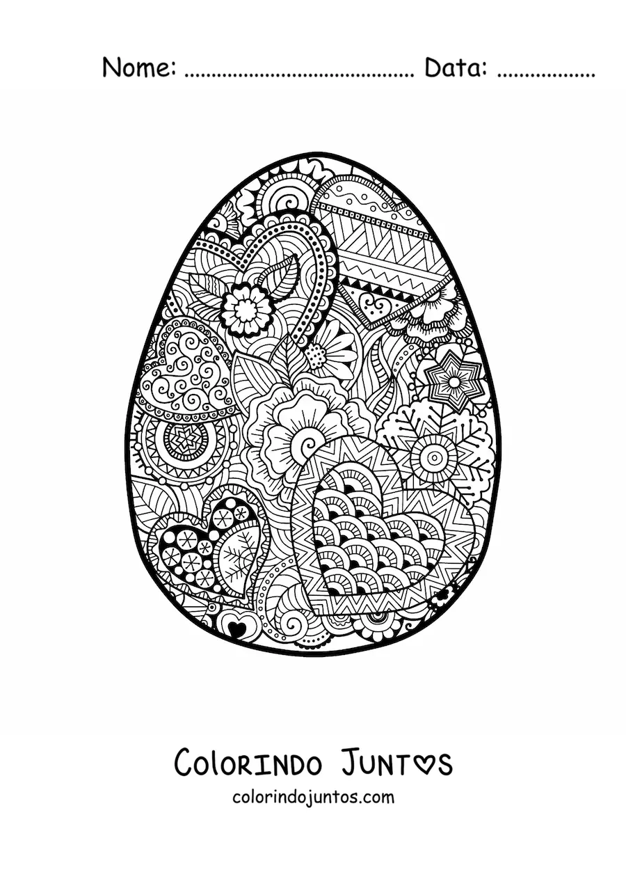 Desenho para colorir de mandala de ovo de Pascoa estilo Zentangle