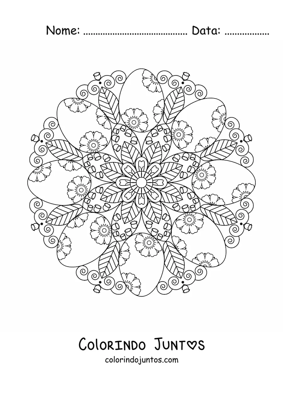 Desenho para colorir de mandala de ovos de Páscoa