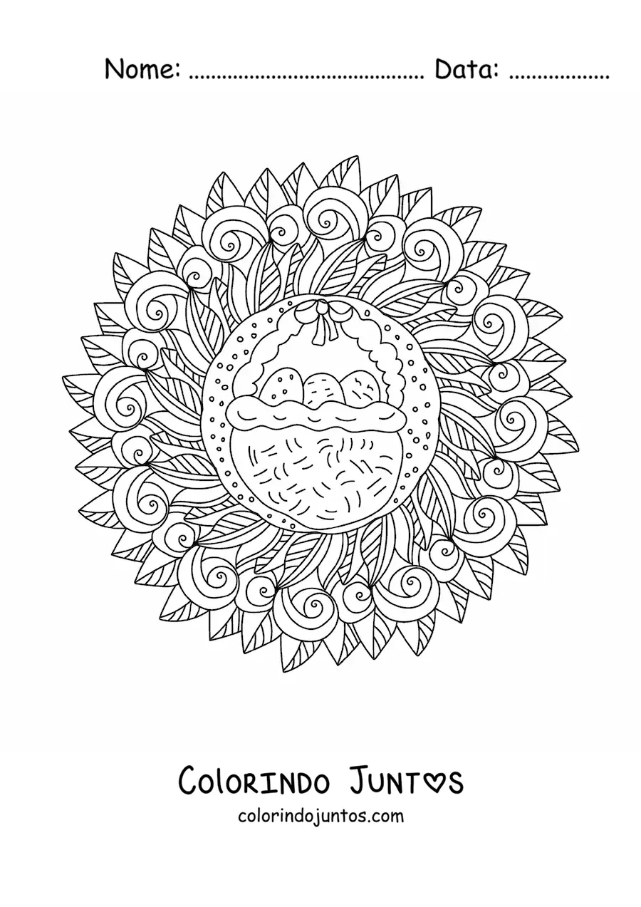Desenho para colorir de mandala de ovos de Páscoa