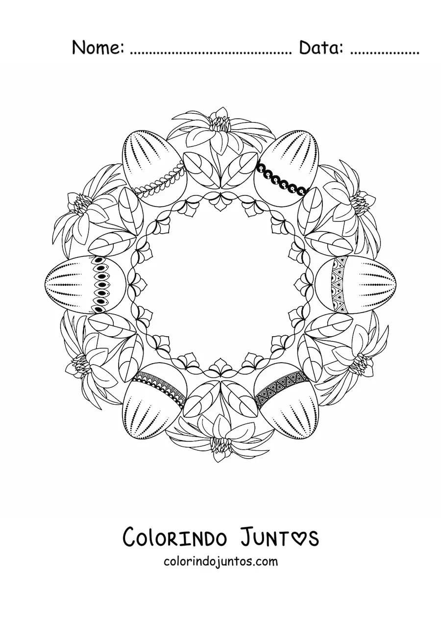 Desenho para colorir de mandala de ovos de Páscoa
