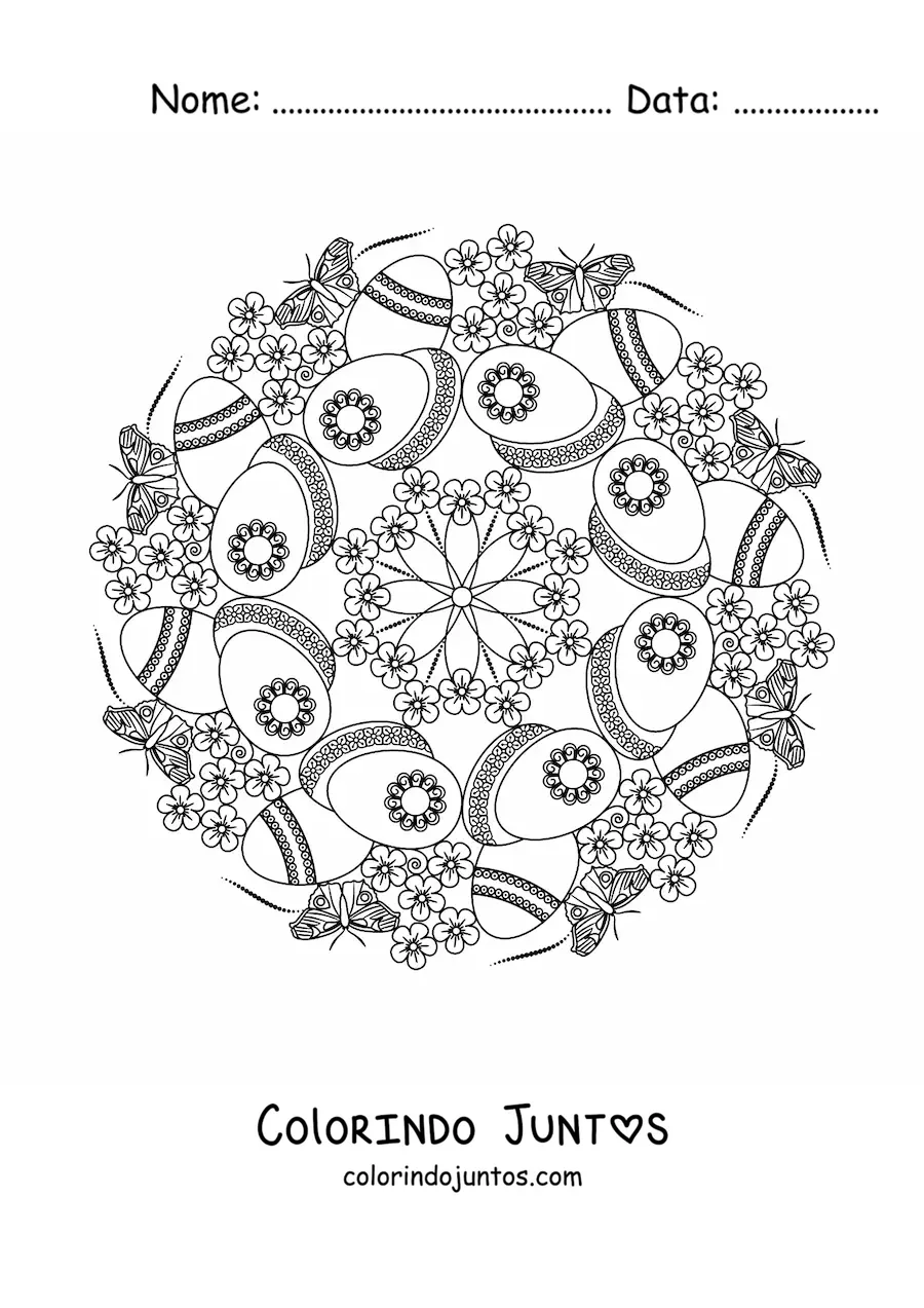 Desenho para colorir de mandala de ovos de Páscoa