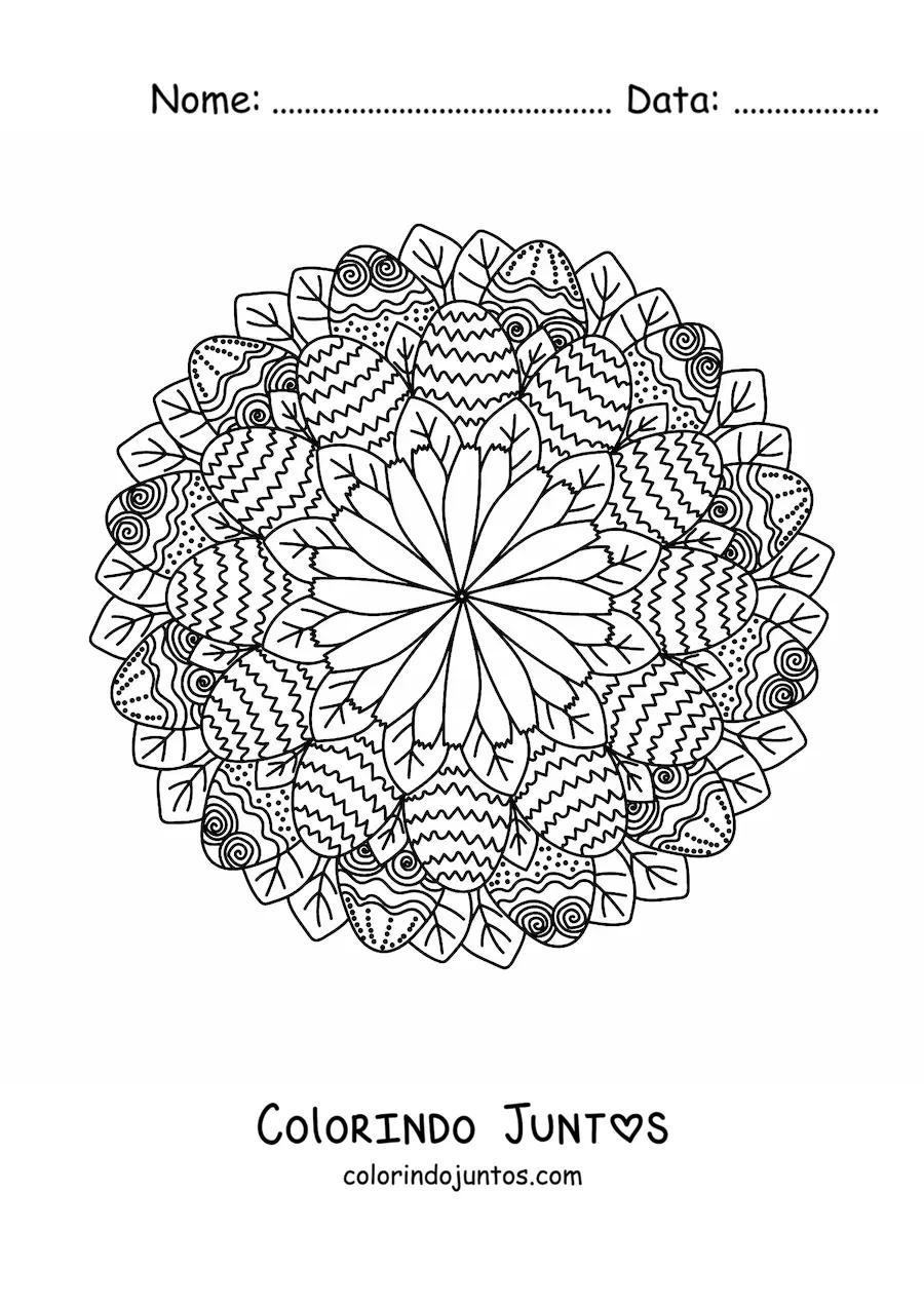 Desenho para colorir de mandala de ovos de Páscoa difícil