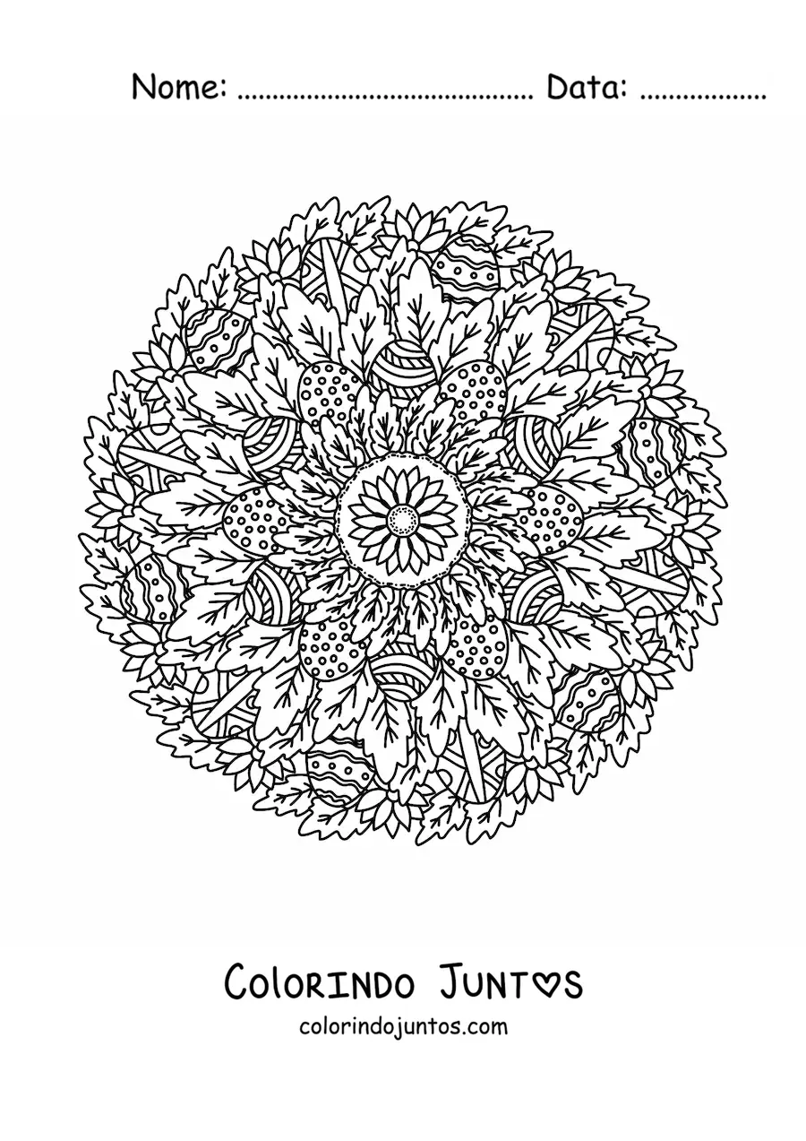 Desenho para colorir de mandala de ovos de Páscoa difícil