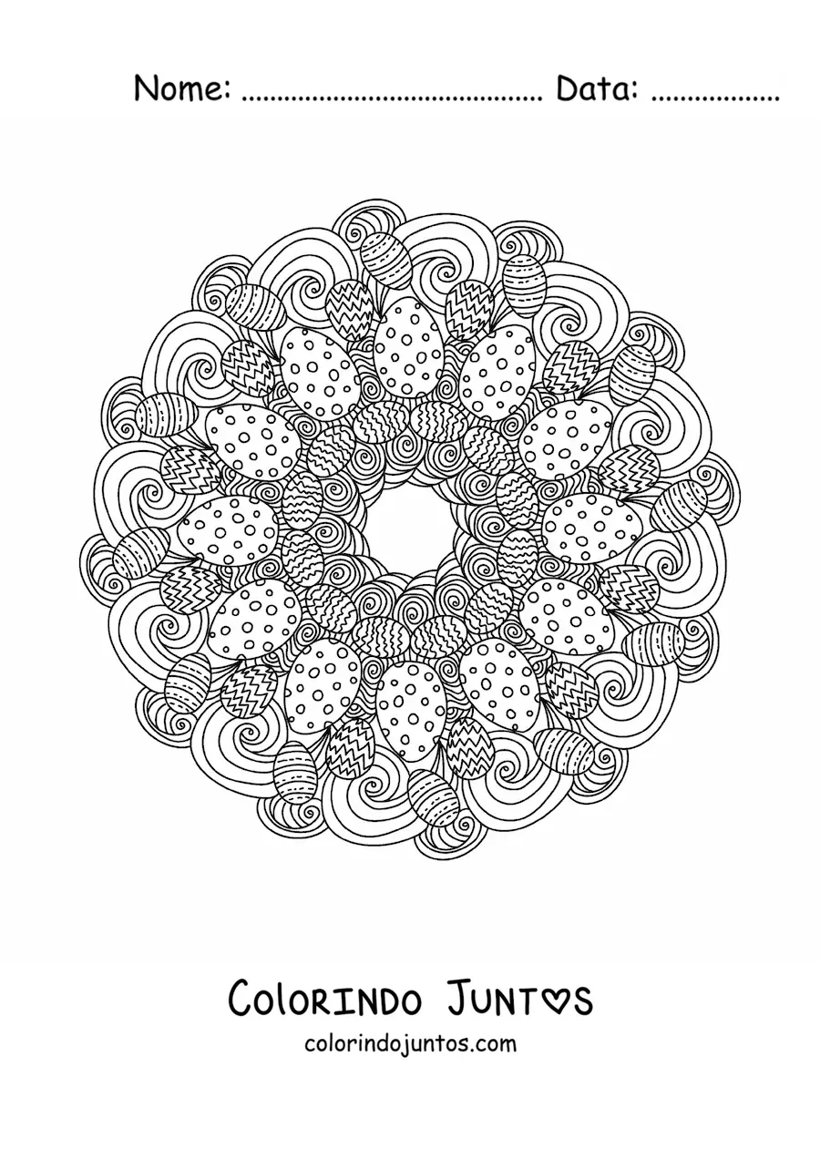 Desenho para colorir de mandala de ovos de Pascoa estilo Zentangle