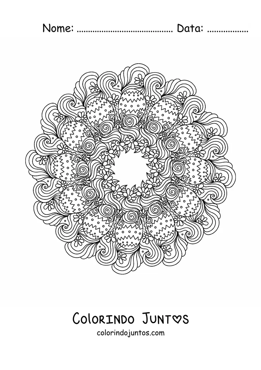 Desenho para colorir de mandala de ovos de Pascoa estilo Zentangle