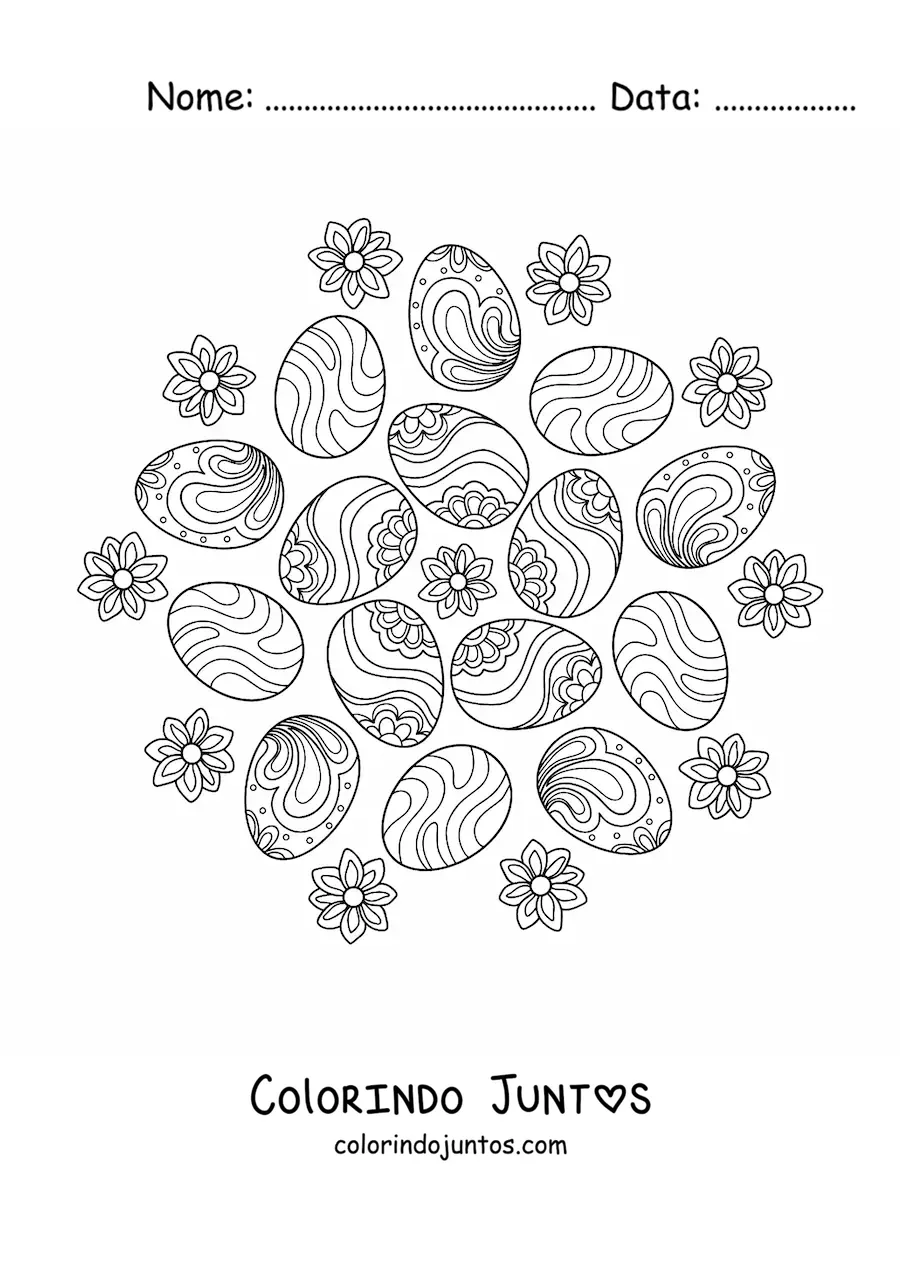 Desenho para colorir de ovos de Pascoa estilo Zentangle