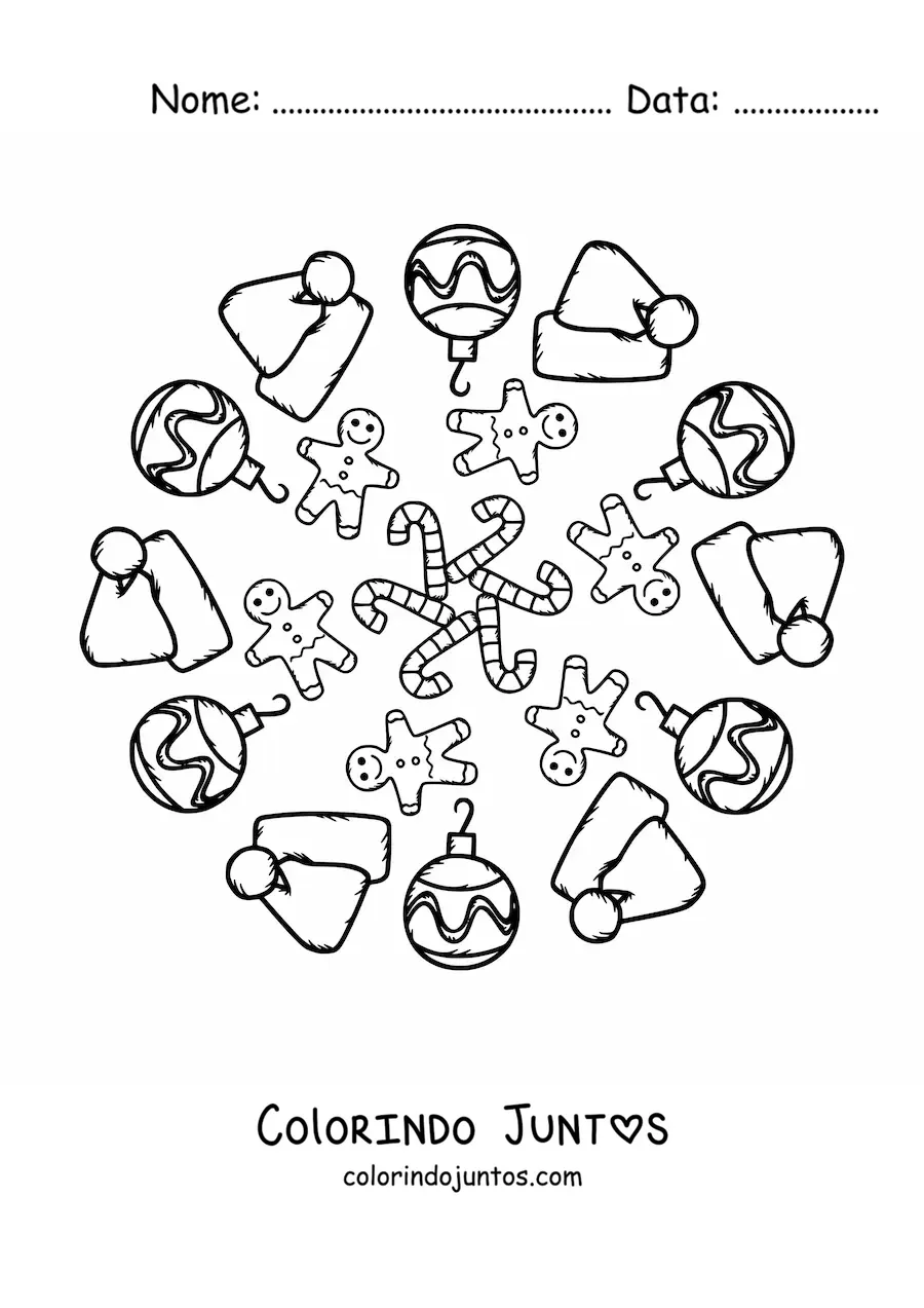 Desenho para colorir de mandala de doces de Natal para crianças